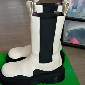 Bottega Veneta Cream and Black Combat Boots